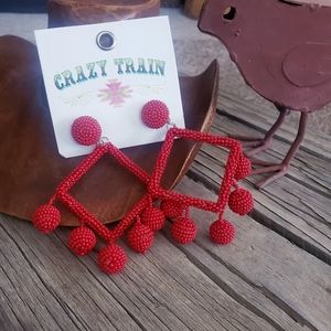 Sweet Caroline Red Western Beaded Earrings